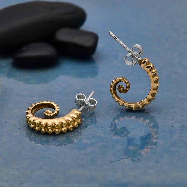 Zilveren oorbellen met bronzen octopusarm - Fairy Positron