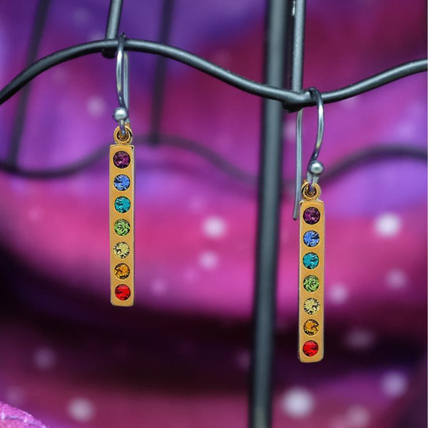 Zilveren oorbellen met bronzen regenbooghanger met edelstenen - Fairy Positron