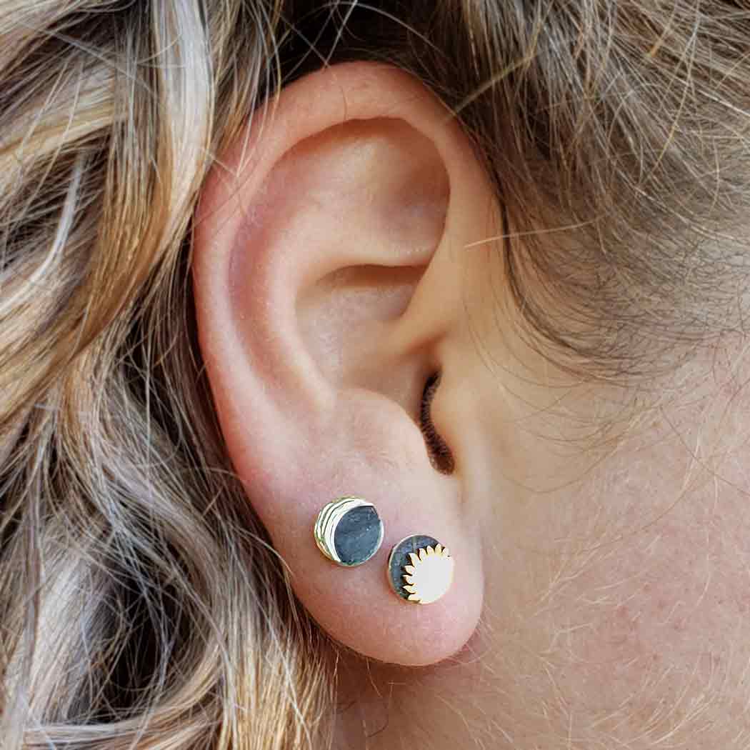 Silver earrings with bronze sun and moon - Fairy Positron