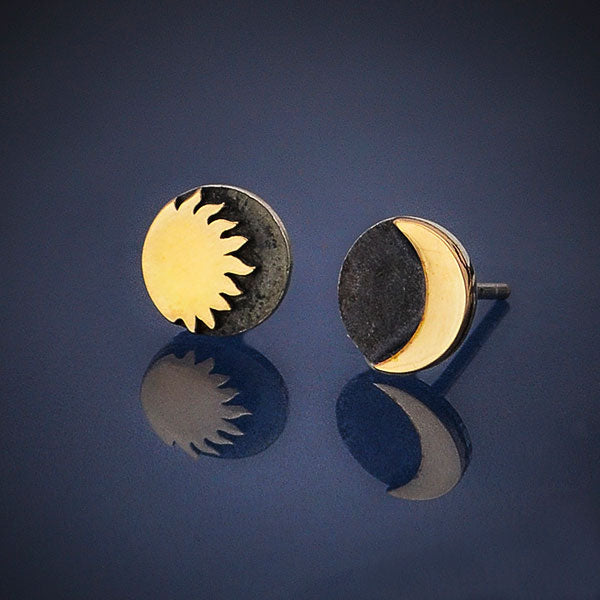 Silver earrings with bronze sun and moon - Fairy Positron