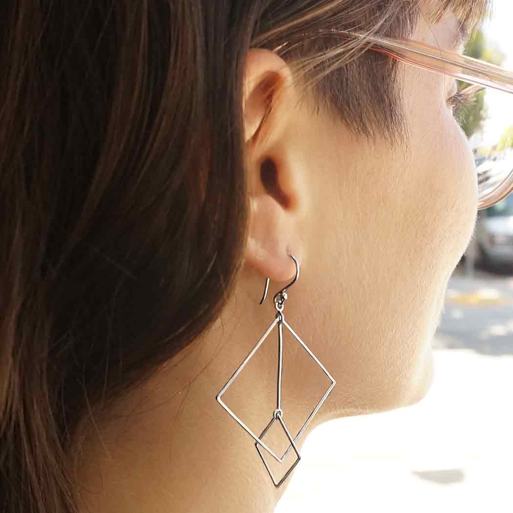 Silver earrings intertwined squares -. Fairy Positron