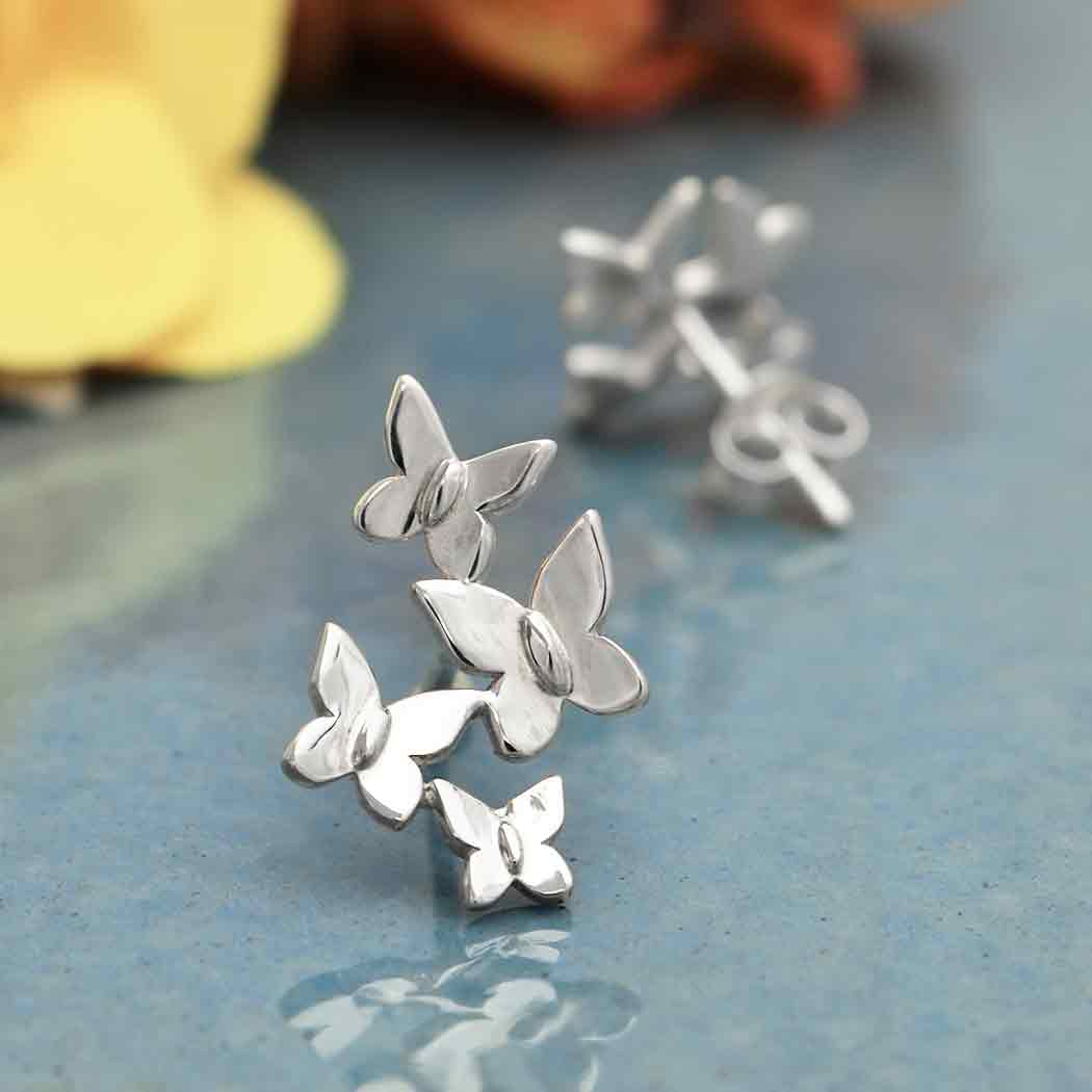 Silver earrings butterfly swarm - Fairy Positron