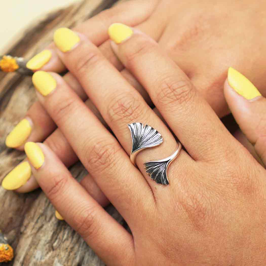 Zilveren ring ginkgobladeren - Fairy Positron