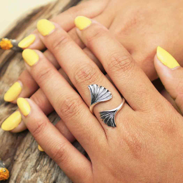 Zilveren ring ginkgobladeren - Fairy Positron