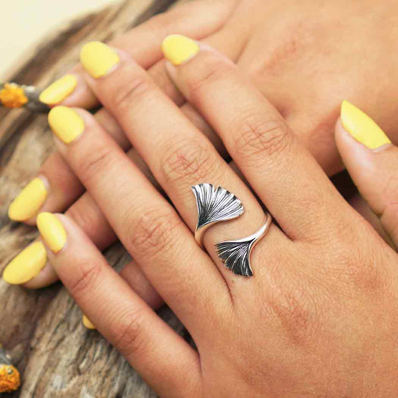 Zilveren ring ginkgobladeren - Fairy Positron