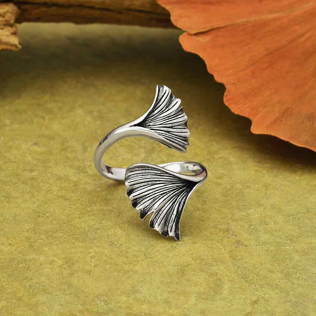 Zilveren ring ginkgobladeren - Fairy Positron