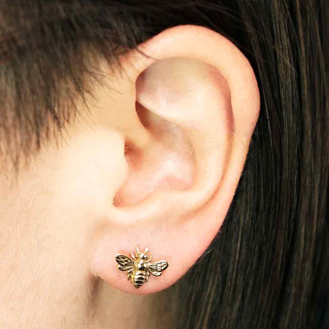 Silver studs with bronze bee (large) -. Fairy Positron