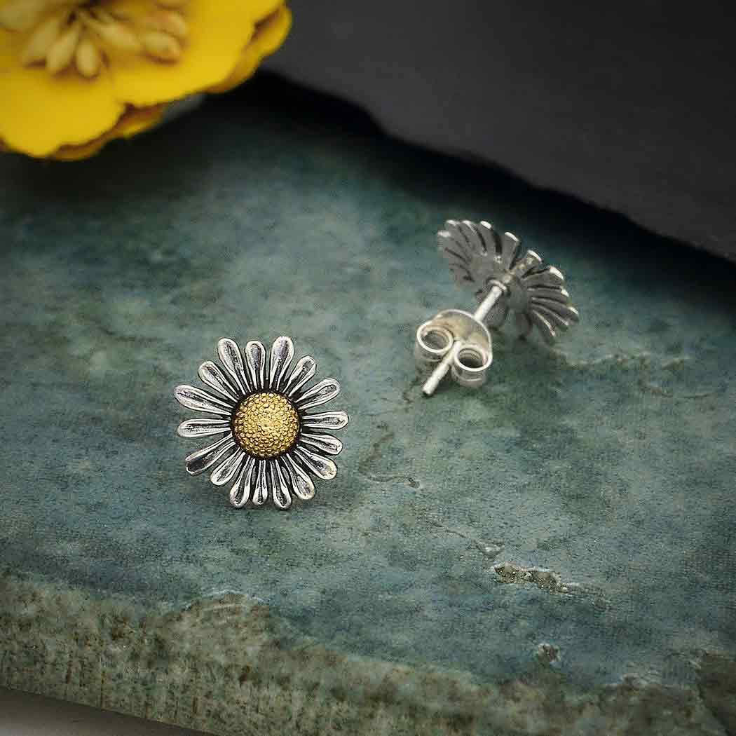 Silver/bronze earrings daisy (studs) - Fairy Positron